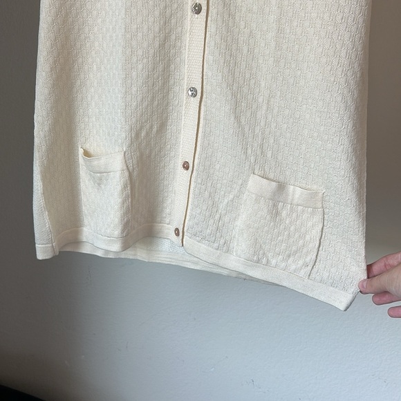 Barneys New York Cashmere Silk Merino Knit Vest Cream Textured Made in Italy - Picture 6 of 13